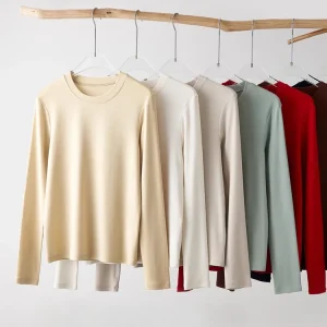 SuyaDream, Women Bottoming T Shirt, 28%Wool 37%Cotton, Long Sleeves, Solid Basic Thermal Shirt, 2025 Autumn Winter Top