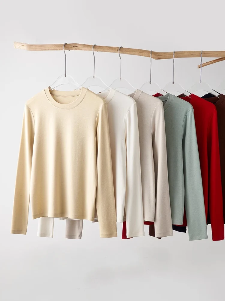 SuyaDream, Women Bottoming T Shirt, 28%Wool 37%Cotton, Long Sleeves, Solid Basic Thermal Shirt, 2025 Autumn Winter Top - Image 5