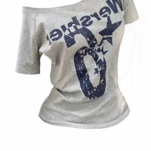 Summer Y2k Sport Off shoulder Top Women Sexy Vintage 2000s Short sleeve T shirt  Lady Body Basic Crop Top Female Casual