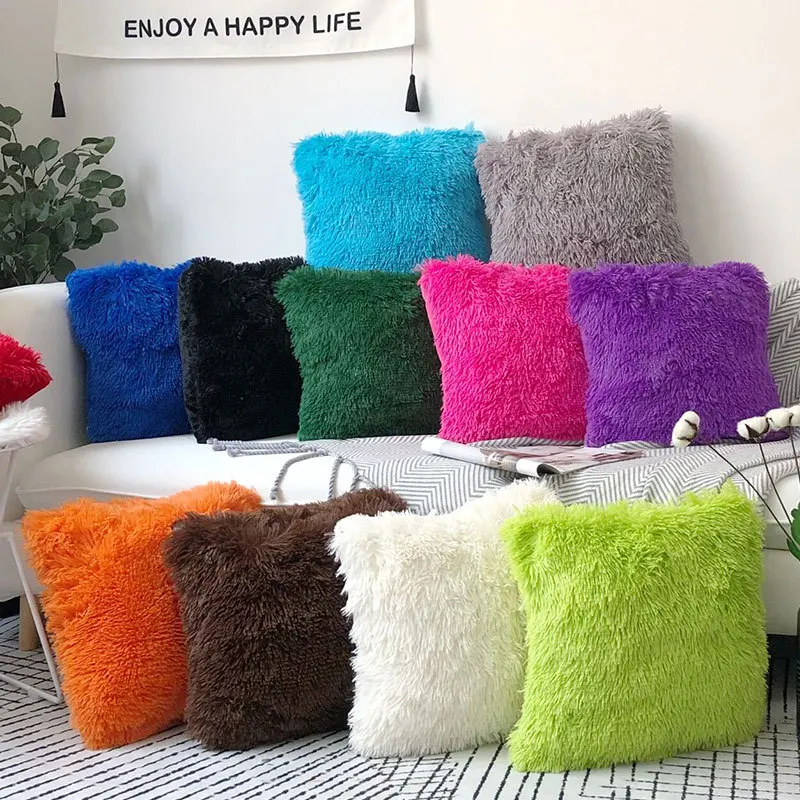 Pack of 2 Luxury Faux Fur Throw Pillow Cover Deluxe Decorative Plush Pillow Case Cushion Cover for Sofa Bedroom (no pillowcore)