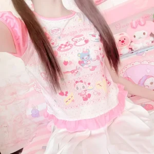 Japanese Girl Woman Clothing Cute Printed Short T-shirts Female Summer Colorful Short Tops Kawaii Pulover Youthful y2k Clothes