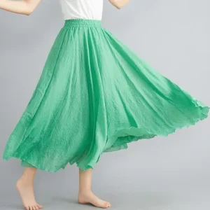 28-Color Mori Girl Literary Cotton Linen Dress Elastic Waist A-line Expansion Skirt Solid Color Ethnic Style Women Long Skirts