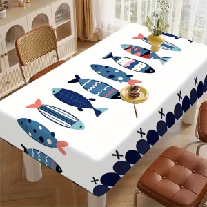 Bohemian Sardine Pattern Tablecloth, Polyester Table Cover with Colorful Fish Design Table Runner Modern Home Decor Accessory
