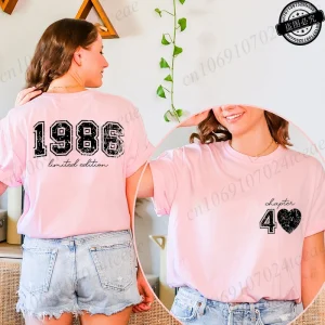 Short Sleeve T-Shirts for Women 40th Birthday Regular Sportswear Vintage 1986 40 Bday Women's Stretch Polyester Casual Creative