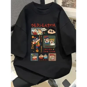 2025 Japanese Style Summer Crayon Shin Chan Cartoon Character T-shirt Harajuku Fashion Cotton Leisure Sexy Women's T-shirt Top