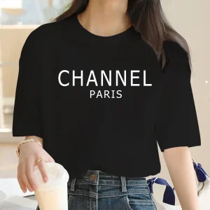 Luxury Brand Machine Washable Womens Casual Elegant Fashion CHANNEL Graphic T-shirt O-Neck Short Sleeve Top Women's Clothing