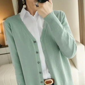 Women Cardigans V-neck Long Sleeve Knitted Outerwear Solid Thin Spring Autumn Sweaters Knitwears Korean Fashion Red Cardigans