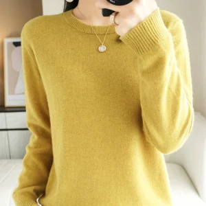 Autumn Winter Women Wool Sweater O-neck Long Sleeve Pullover Basic Casual Loose Style Famale Clothing Merino Wool Knitwear Tops