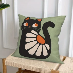 Home Decor Cute Cats With Floral Patterns Pillow Covers Pattern Cushion Cover Suitable For Sofa Bedroom Car Pillow Cover