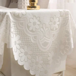 Square Lace Tablecloth White Flower retro European Embroidered Dinning table linen Cover wedding party garden home decoration
