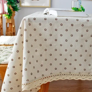 Beige Daisy Lace Tassels Cotton Tablecloth Rectangle Table Cover for Tea Table Decorations Kitchen Living Room Wedding Party Use