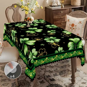 1 Piece of Clover Green Round Tablecloth, 5 Sizes Available, St. Patrick's Day Clover Pattern Printed Tablecloth, Edge Embossing Process, Spring Garden Tablecloth Decoration, Tablecloth for Daily Home Kitchen, Terrace, St.Holiday Decoration, Spring Decoration