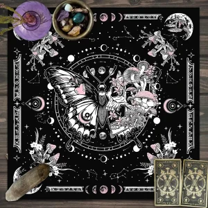 1pc Tarot card tablecloth, mysterious wizard astrology decoration butterfly flower table mat, card game decoration tablecloth