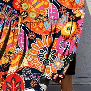 2026 Spring/Summer European & American Women's New Arrival Retro Printed Dress, V-Neck Slimming A-Line Dress for Casual