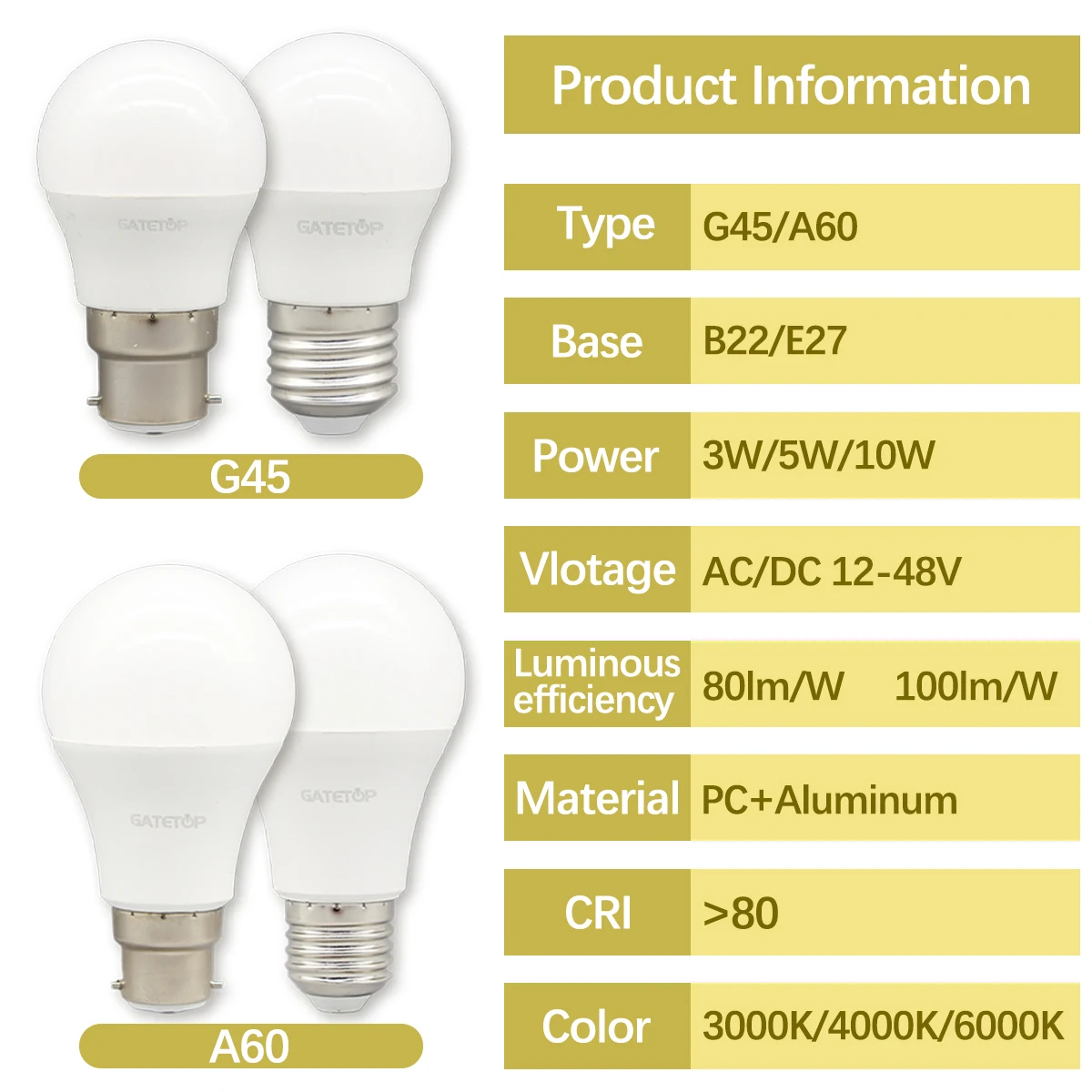 1-20pcs High lumen LED Bulb Lights AC DC 12V 24V 36V 48V E27 B22 3W 5W 10W for Home Equivalent,Landscape Garden Yard Outdoor - الصورة 2