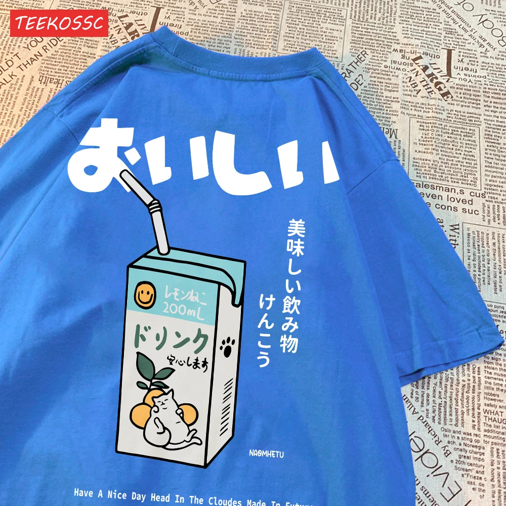Cute Japanese Cat Print Oversized T-shirt Women Men Short Sleeve Loose Casual Tee Shirt Streetwear Tops Cotton Harajuku Clothing - الصورة 7