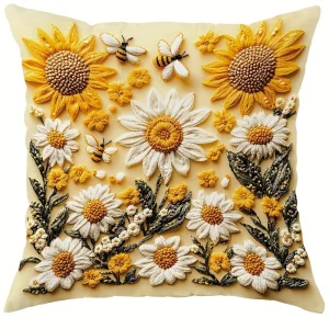 Floral Pillow Covers with Sunflowers, Daisies, Bees, and Butterflies Sofa cushion cover home room decoration 2D flat printing