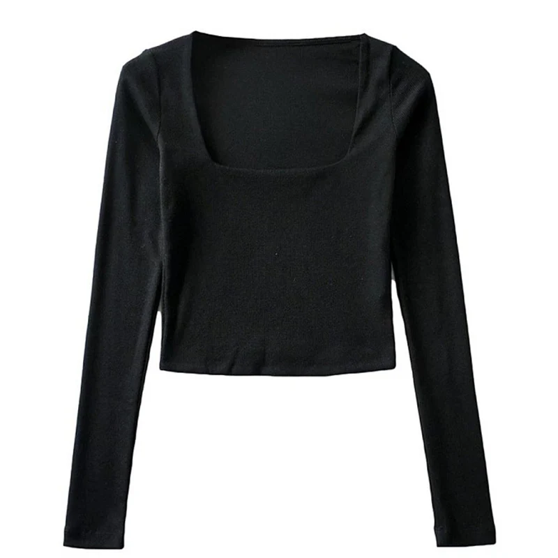 Women Ribbed Square Neck Crop Top With Long Sleeve - Image 8