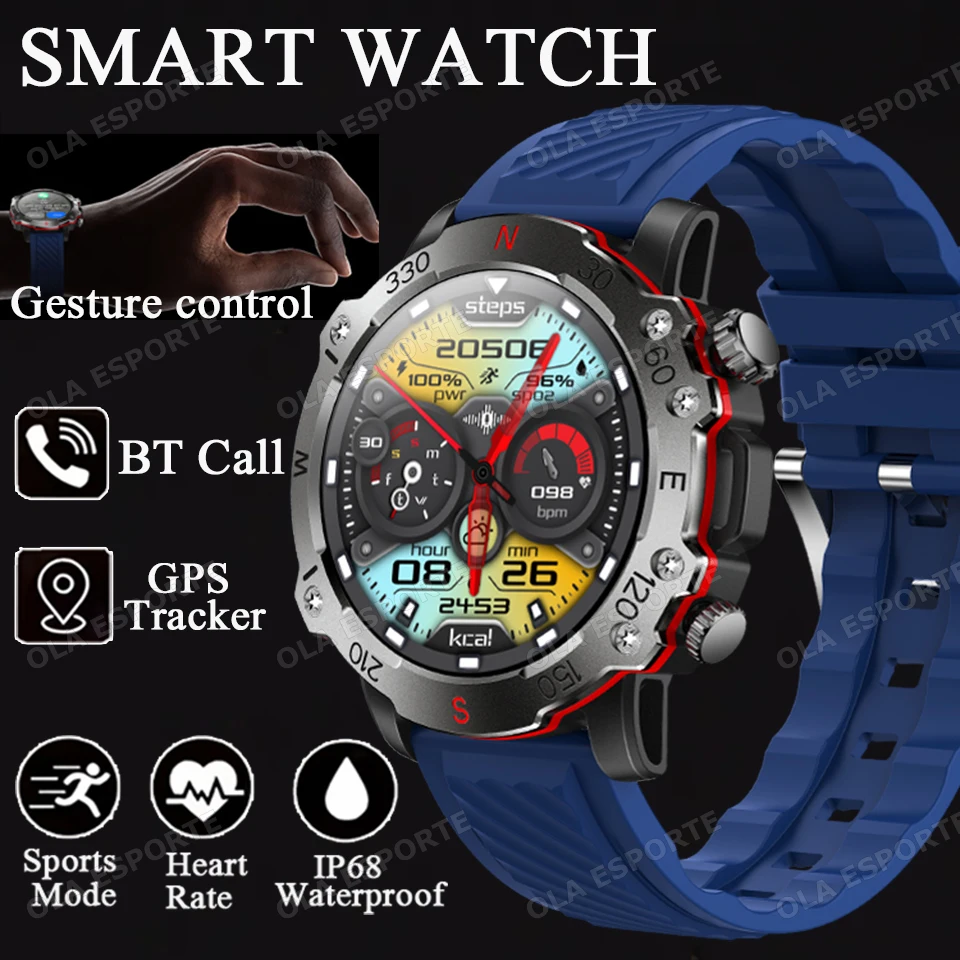 New Outdoor Military Dual-Band GPS Military Smart Watch 5ATM Waterproof Heart Rate Sleep Monitor Bluetooth Calls Smart Watch Men - الصورة 7