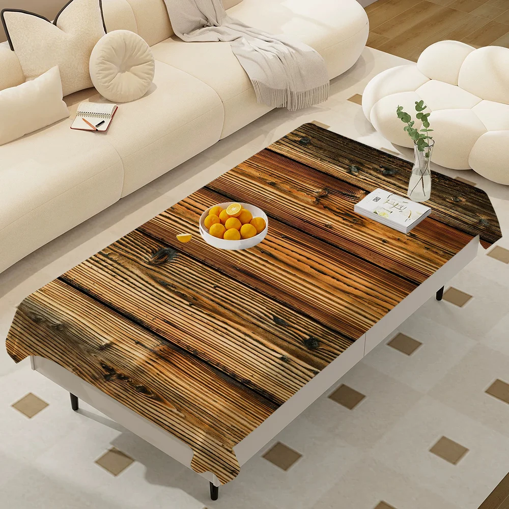 Beautiful Wood Rectangular Tablecloths Washable Wedding Party Kitchen Dining Living Room Birthday Decoration Table - الصورة 19