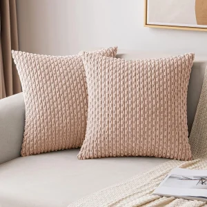Spring Sage Green Decorative Throw Pillow Covers 18x18 Soft Corduroy Striped Square Pillow Covers for Couch Living Room Bed Sofa