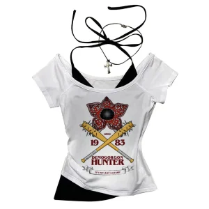 Hawkins Demogorgon White Short Sleeve Vintage Basic Tees Ladies Clothes Grunge Graphic Top Casual T Shirt Women