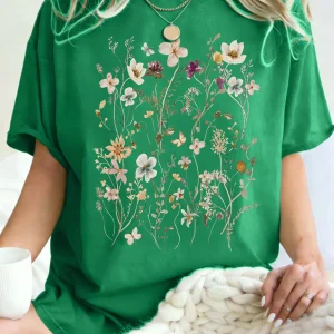 Beautiful Flower Clusters Printing Woman T-Shirt Summer Oversized Short Sleeve O-Neck Cotton T Shirts Y2K Women Sports Tops
