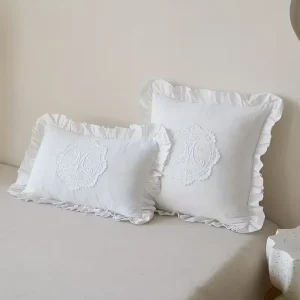 with Lotus Frill French Lace Pillow Cover Washed Material Comfortable Embroidered Cushion Cover Soft Pillow Shell Bedroom