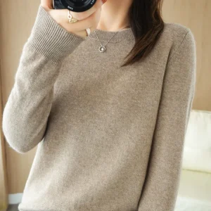 Autumn Winter Women Wool Sweater O-neck Long Sleeve Pullover Basic Casual Loose Style Famale Clothing Merino Wool Knitwear Tops