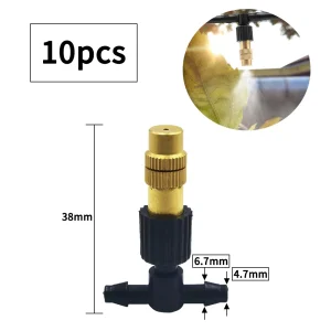 10pcs 4/7PVC Outdoor Misting Cooling System Garden Irrigation Watering 1/4'' Brass Atomizer Adjustable Garden Micro Sprinklers