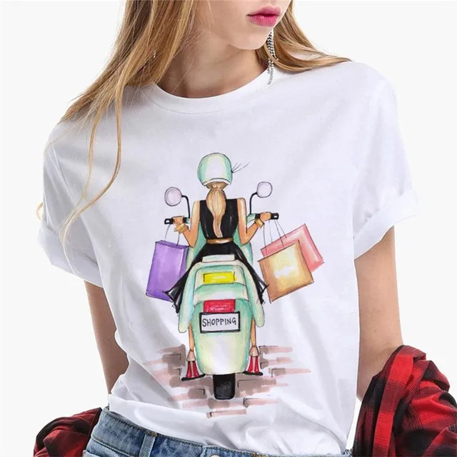 Paris Girl Europe and America Fashion Loose Ins White Short-sleeved T-shirt Woman Graphic T Shirts Harajuku Women Clothes - الصورة 9