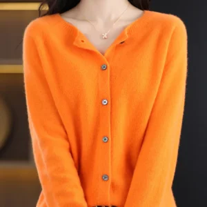 Women Cashmere Sweater 100% Merino Wool Knitted Cardigan Autumn Winter  Knitwear O-Neck Female  Solid Color Casual Fashion Top