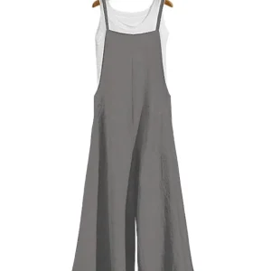 Women Straps Jumpsuit Summer Solid Color Wide Leg Pants Dungaree Bib Overalls Casual Loose Sleeveless Cotton Linen Jumpsuits 5Xl