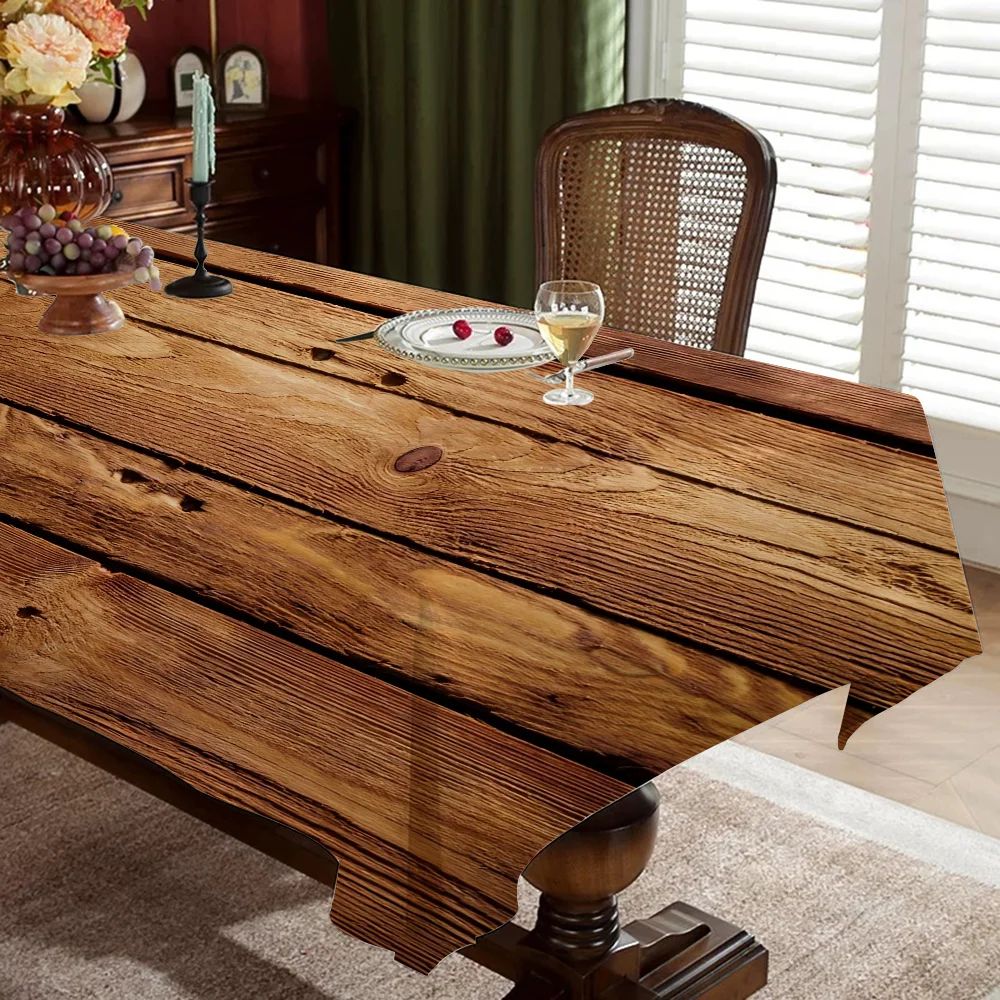 Beautiful Wood Rectangular Tablecloths Washable Wedding Party Kitchen Dining Living Room Birthday Decoration Table - الصورة 5