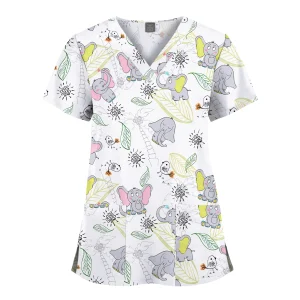 Wholesale Polyester Spandex Uniforms Beautiful Hospital Scrubs Tops Women Nurse Printed Scrub Top Healthcare Nursing Scrub Shirt