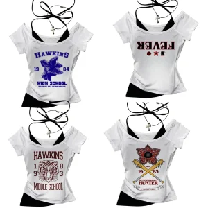 Hawkins Demogorgon White Short Sleeve Vintage Basic Tees Ladies Clothes Grunge Graphic Top Casual T Shirt Women
