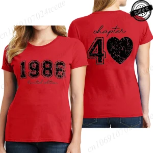 Short Sleeve T-Shirts for Women 40th Birthday Regular Sportswear Vintage 1986 40 Bday Women's Stretch Polyester Casual Creative