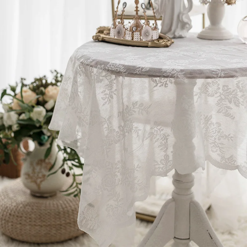 White Lace Tablecloth Vintage Embroidered Reception Table Cloth Decor Party Valentine's Day Tablecloth Rustic Wedding cover - Image 3