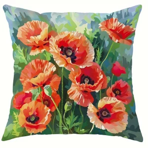 Home Decor Colorful Poppy Flower Pillow Covers For Home Pattern Cushion Cover Suitable For Sofa Bedroom Car Pillow Cover
