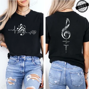 Musical Notes Printed T-Shirt for Women,Heartbeat Music Graphic Tee Shirts Clothes,Aesthetic Women's Tee T-Shirts Musician Gift