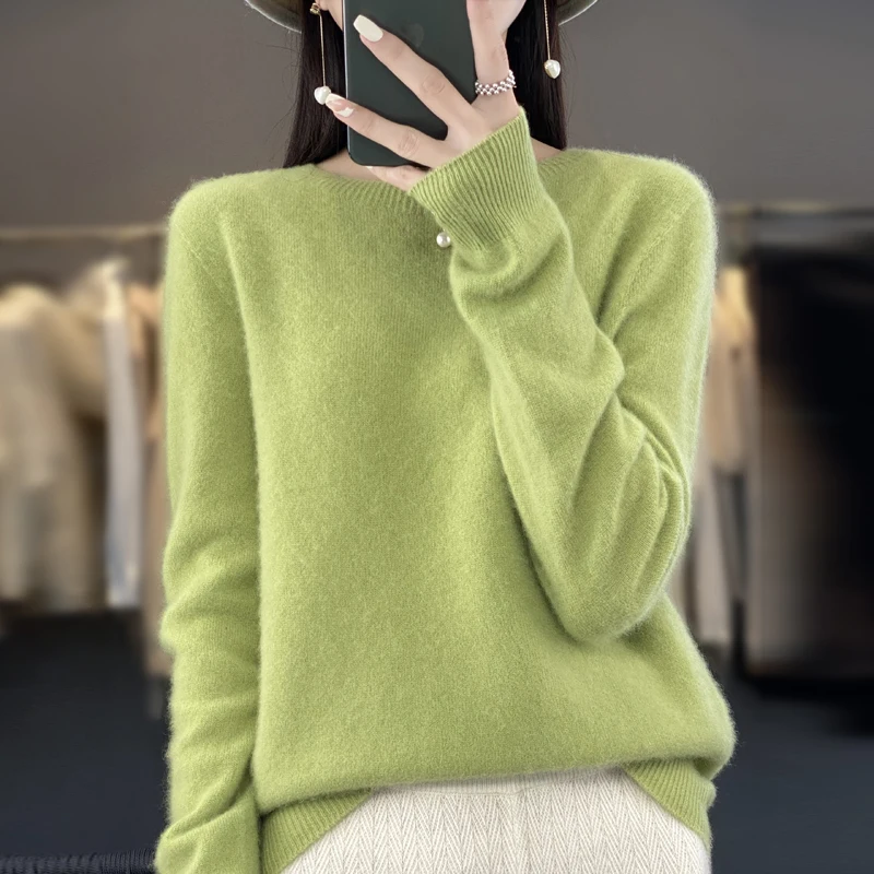 Autumn Winter 100% Merino Wool cashmere Sweater O-Neck Long Sleeve Cashmere Women Knitted Pullover Clothing Top - Image 5