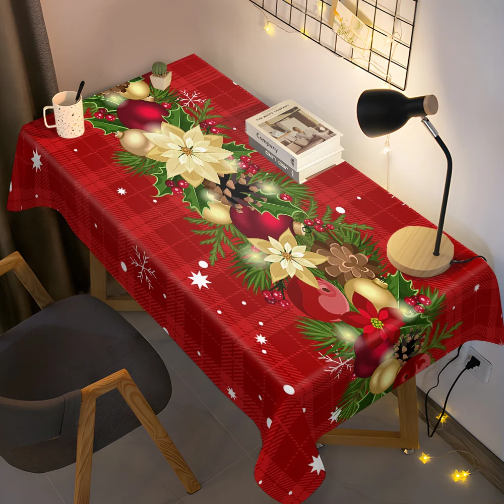 Christmas Holly Berry Rectangle Tablecloth Holiday Party Decor Reusable Tablecloth for Table Party Supplies Christmas Decoration - الصورة 6