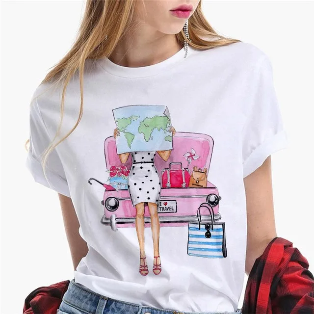Paris Girl Europe and America Fashion Loose Ins White Short-sleeved T-shirt Woman Graphic T Shirts Harajuku Women Clothes - الصورة 7