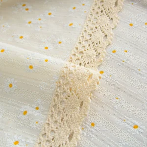 Beige Daisy Lace Tassels Cotton Tablecloth Rectangle Table Cover for Tea Table Decorations Kitchen Living Room Wedding Party Use