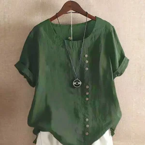 Vintage Harajuku Button T Shirt Casual Summer Short Sleeve Cotton Linen Solid Loose Blouse Elegant Oversize Tee Shirt Streetwear