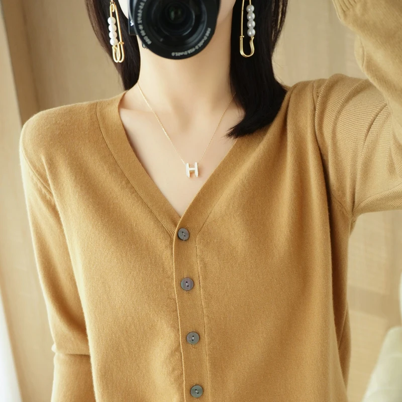 Early Autumn New Andy Cashmere Knit Cardigan V-Neck Solid Color Fashion High-Grade Comfortable Loose Casual Knitwear -GH021 - الصورة 10