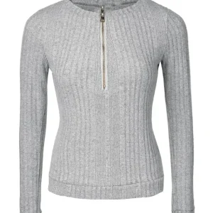 Women's Zip-Up Long Sleeve Blouse - Chic Zipper Front, Semi-Sheer Elegant Tops for Casual Formal Outfits, Easy-Care Machine Wash