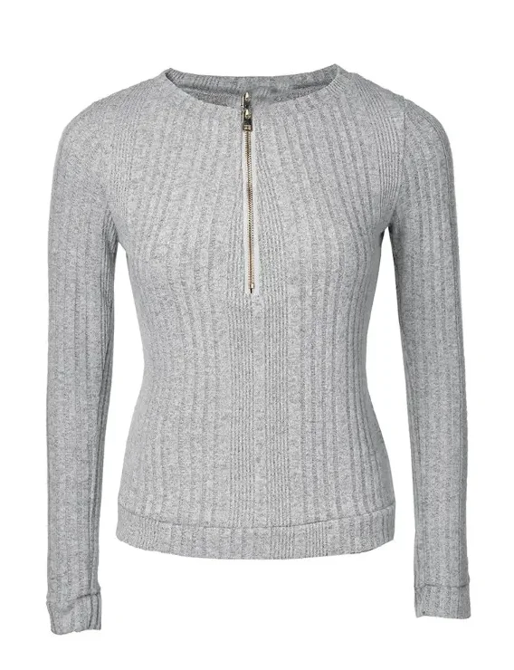 Women's Zip-Up Long Sleeve Blouse - Chic Zipper Front, Semi-Sheer Elegant Tops for Casual Formal Outfits, Easy-Care Machine Wash - Image 5