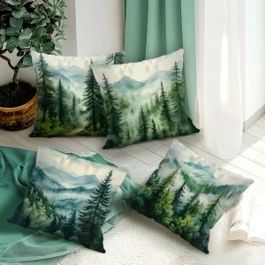 Home Decor Misty Forest And Mountain Pattern Pillowcase Pattern Cushion Cover Suitable For Sofa Bedroom Car Pillow Cover