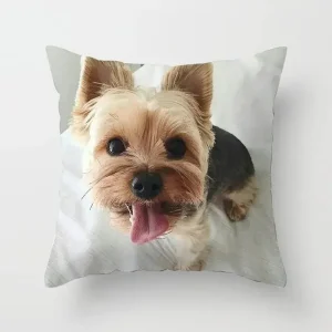 Cute Dog Print Pillowcase Bedroom Sofa Waist Cushion Cover Yorkshire Bichon Yorkshire Decoration Car Decorative Cushion